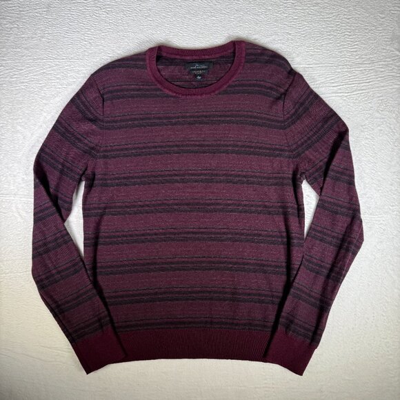 MARC ANTHONY Men's X-LARGE Slim Fit BURGUNDY WINE Stripe SWEATER Luxury Blend - Picture 1 of 6